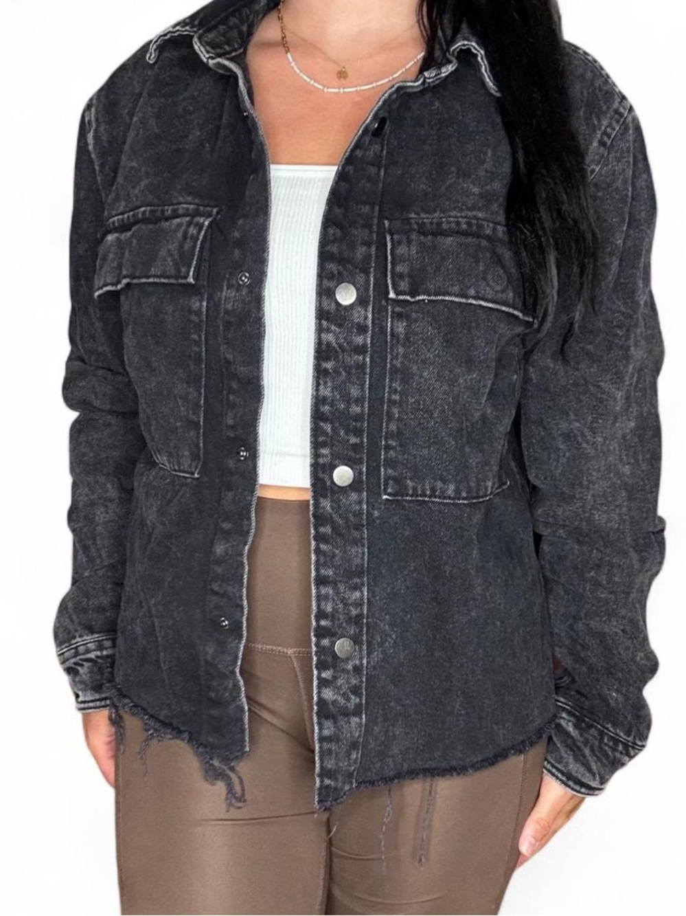 Vintage Washed Black Denim Shacket Jacket - Women y2k